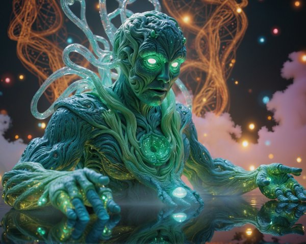 Luminous Humanoid Figure with Bioluminescent Aura