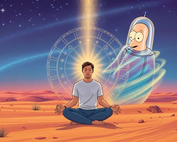 Meditation in a Cosmic Desert Landscape at Night