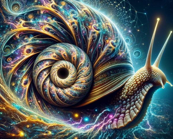 Cosmic Spiral Snail with Vibrant Colors and Patterns