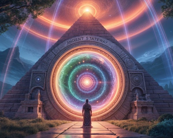 Mystical Pyramid with Vibrant Swirling Gateway