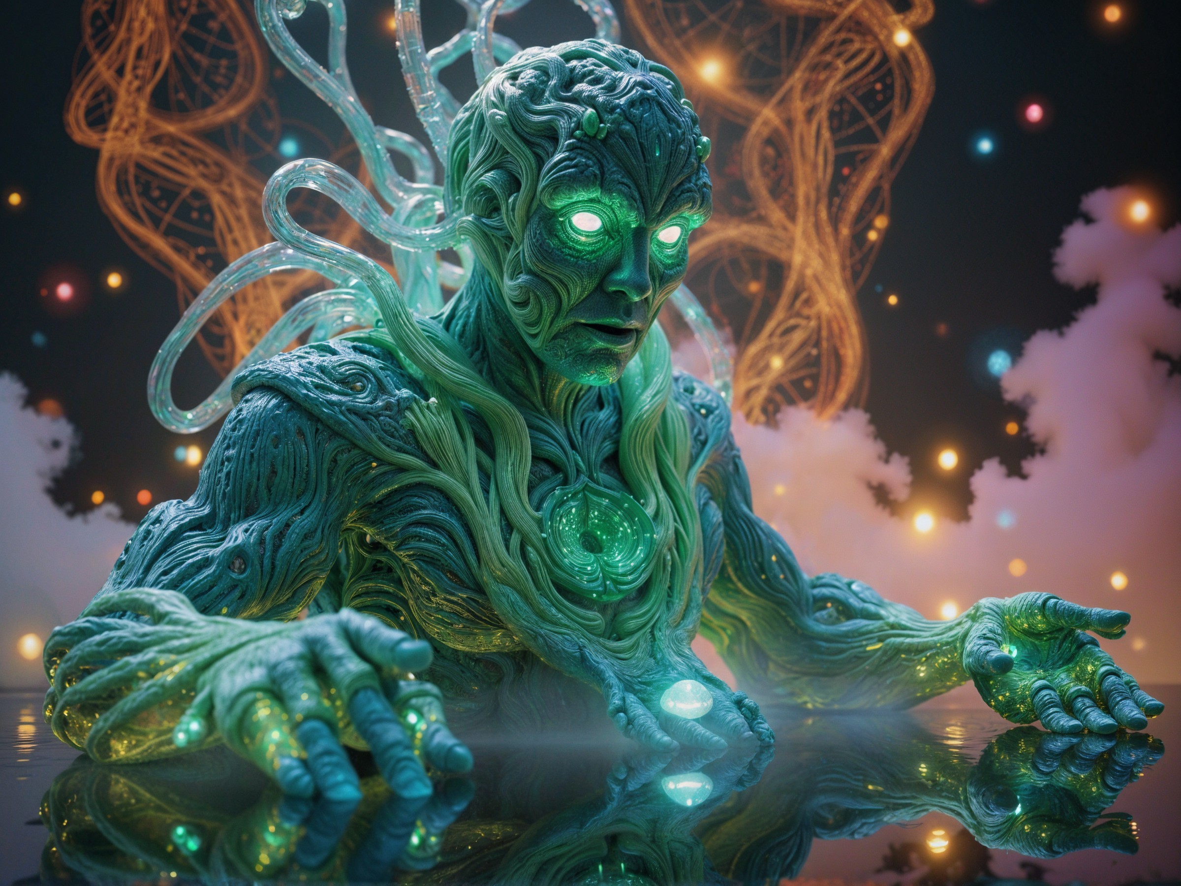 Luminous Humanoid Figure with Bioluminescent Aura