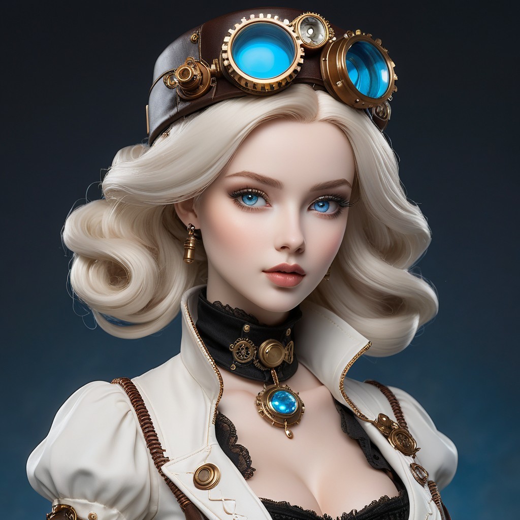 Steampunk-Inspired Doll with Platinum Hair and Goggles
