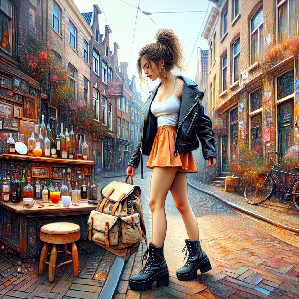 Young Woman in Stylish Outfit in Colorful Alleyway