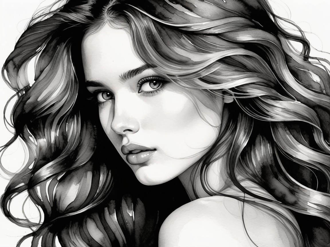 Monochrome Portrait of a Young Woman with Depth