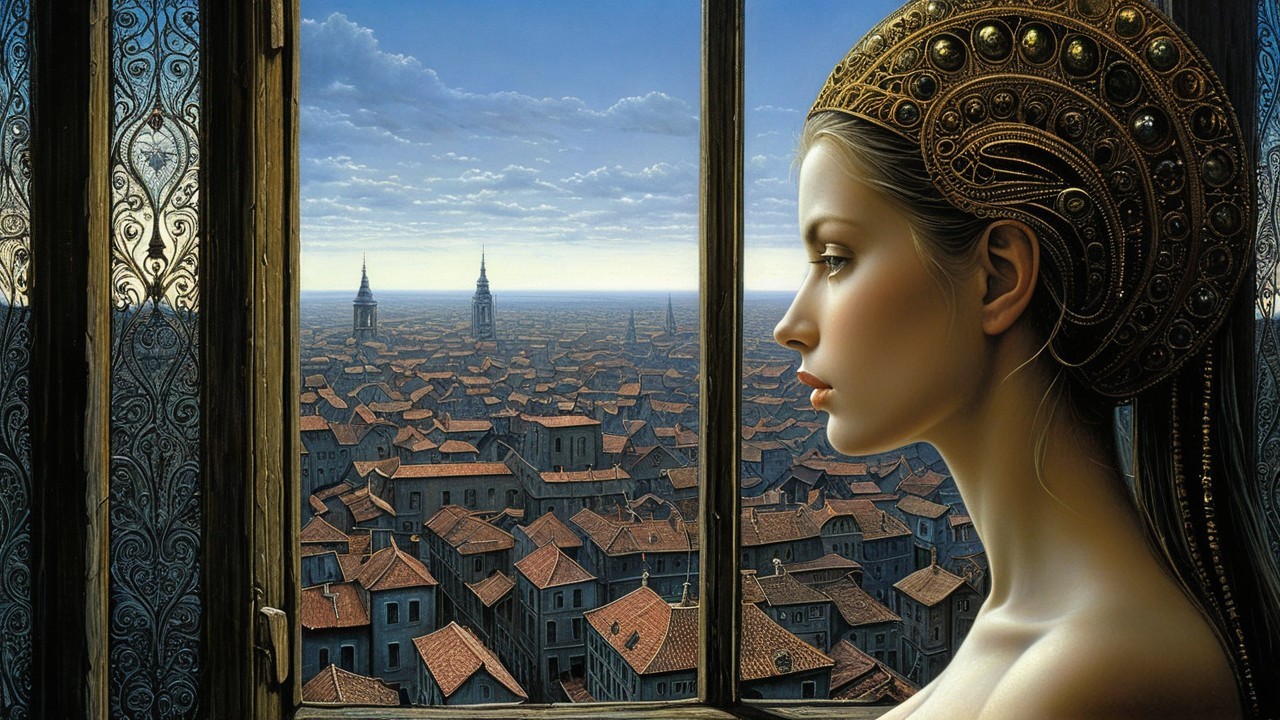 Profile of a Woman at Medieval City Window