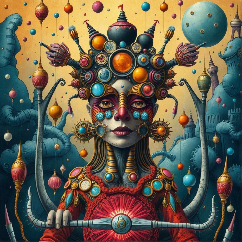 Surreal Colorful Portrait of a Woman with Orbs