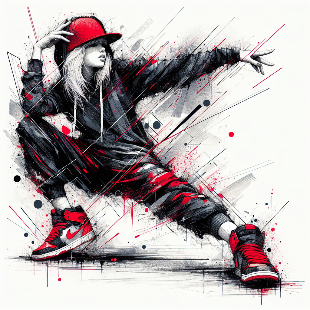 Dynamic Dance Pose in Grunge Sketch Art Style