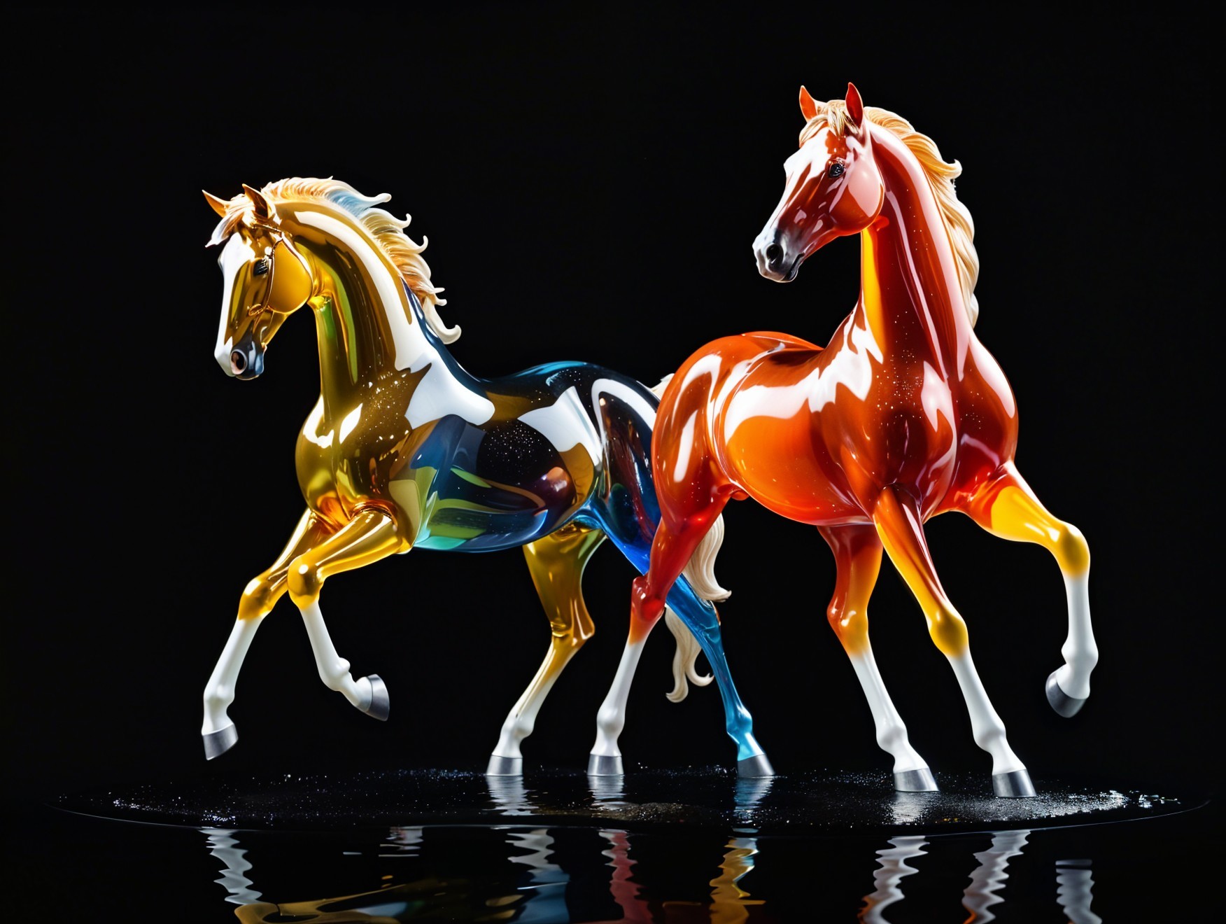 Vibrant Glass Horses in Dynamic Display