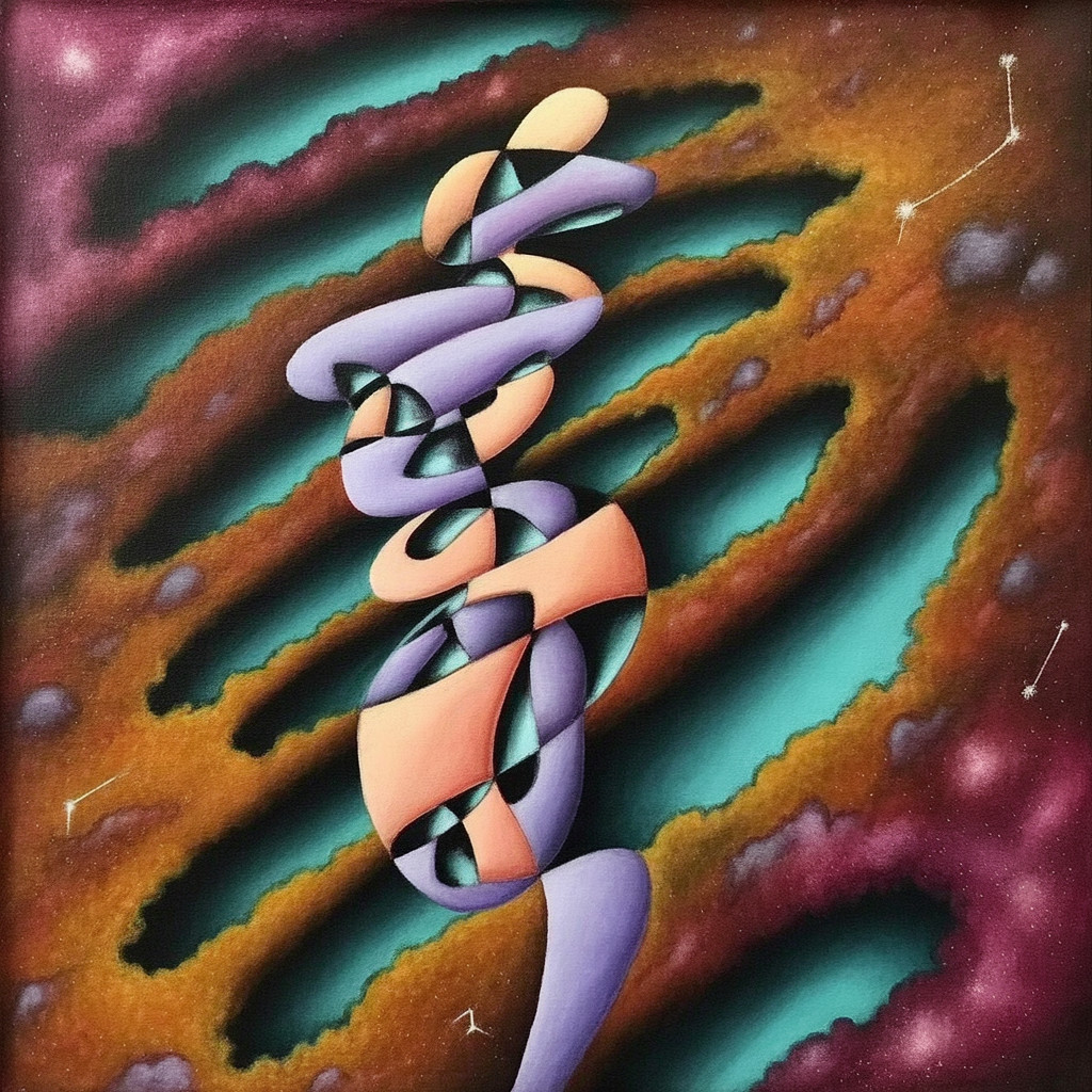 Abstract Composition with Swirling Shapes and Colors