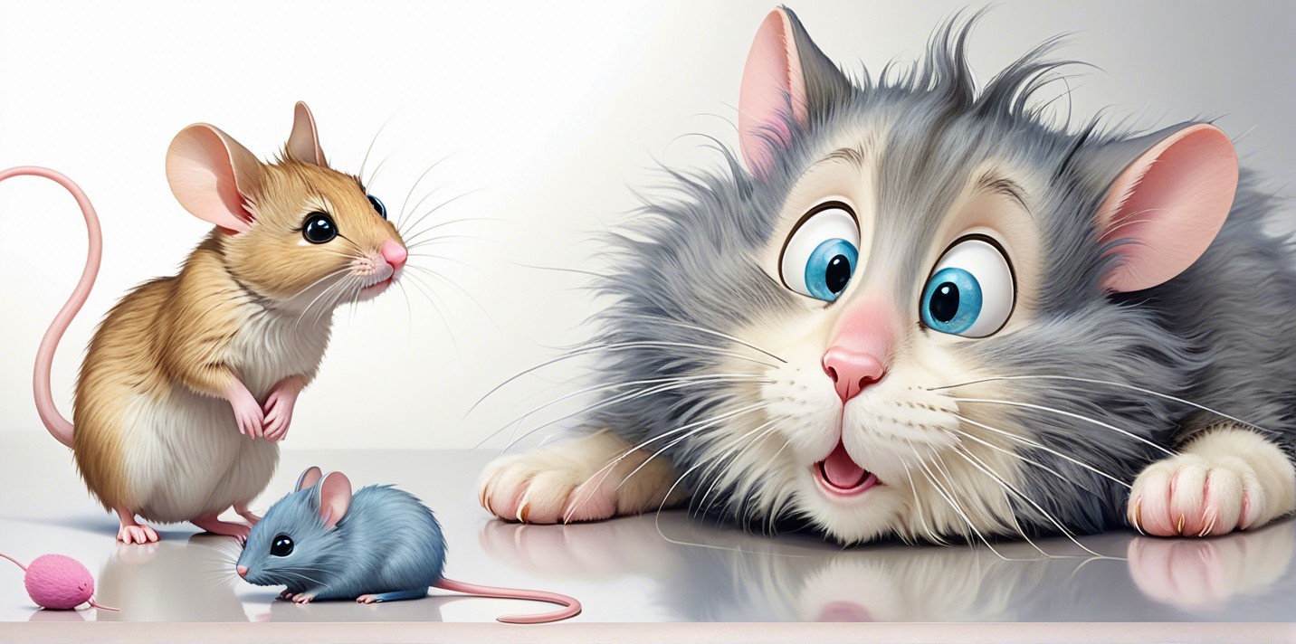 Whimsical Cat and Mice in Playful Scene