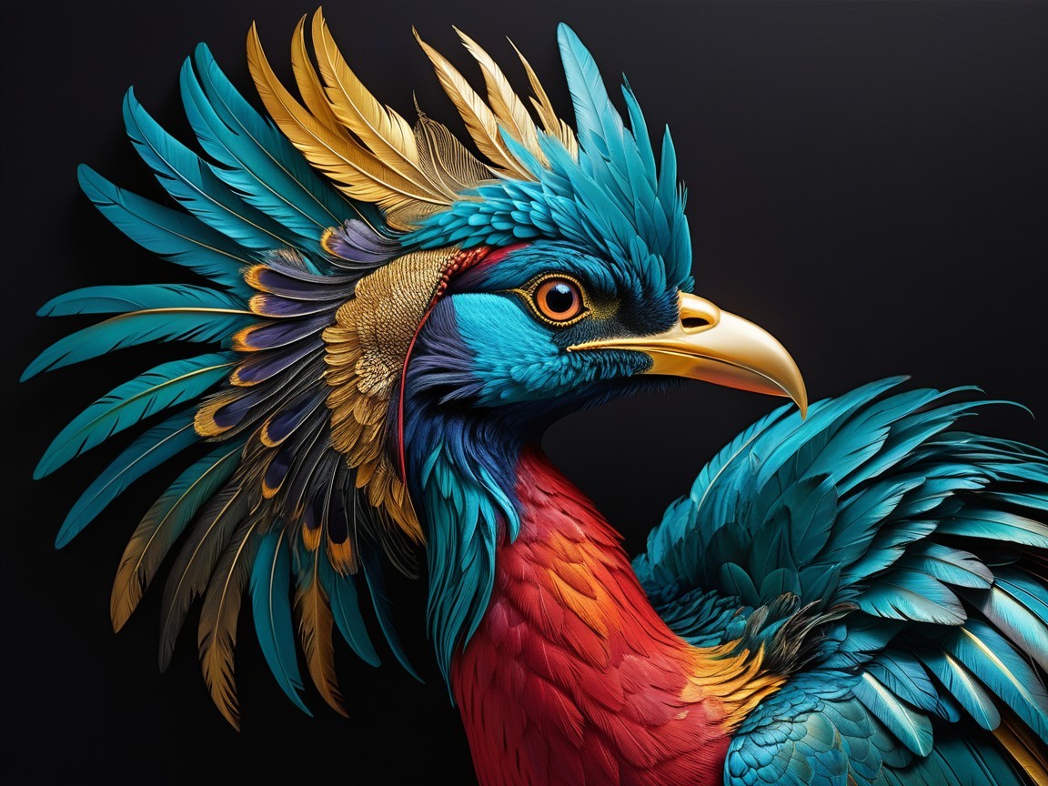 Colorful Bird with Intricate Feather Design and Details