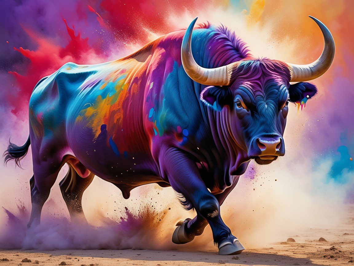 Bull Surrounded by Colorful Swirling Patterns