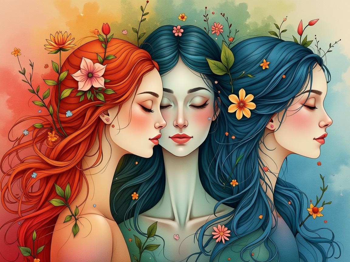 Ethereal Women with Flowers in Vibrant Colors