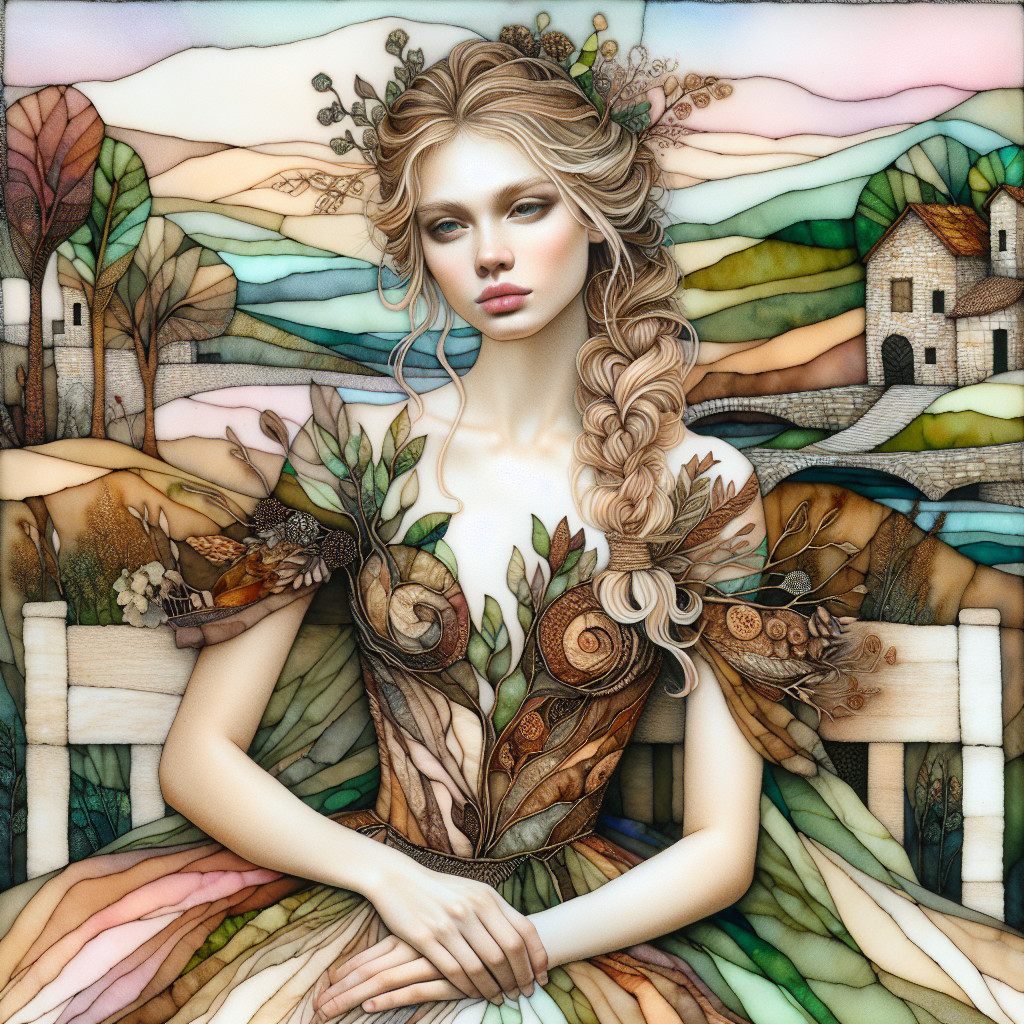 Young woman in floral dress amidst natural landscape