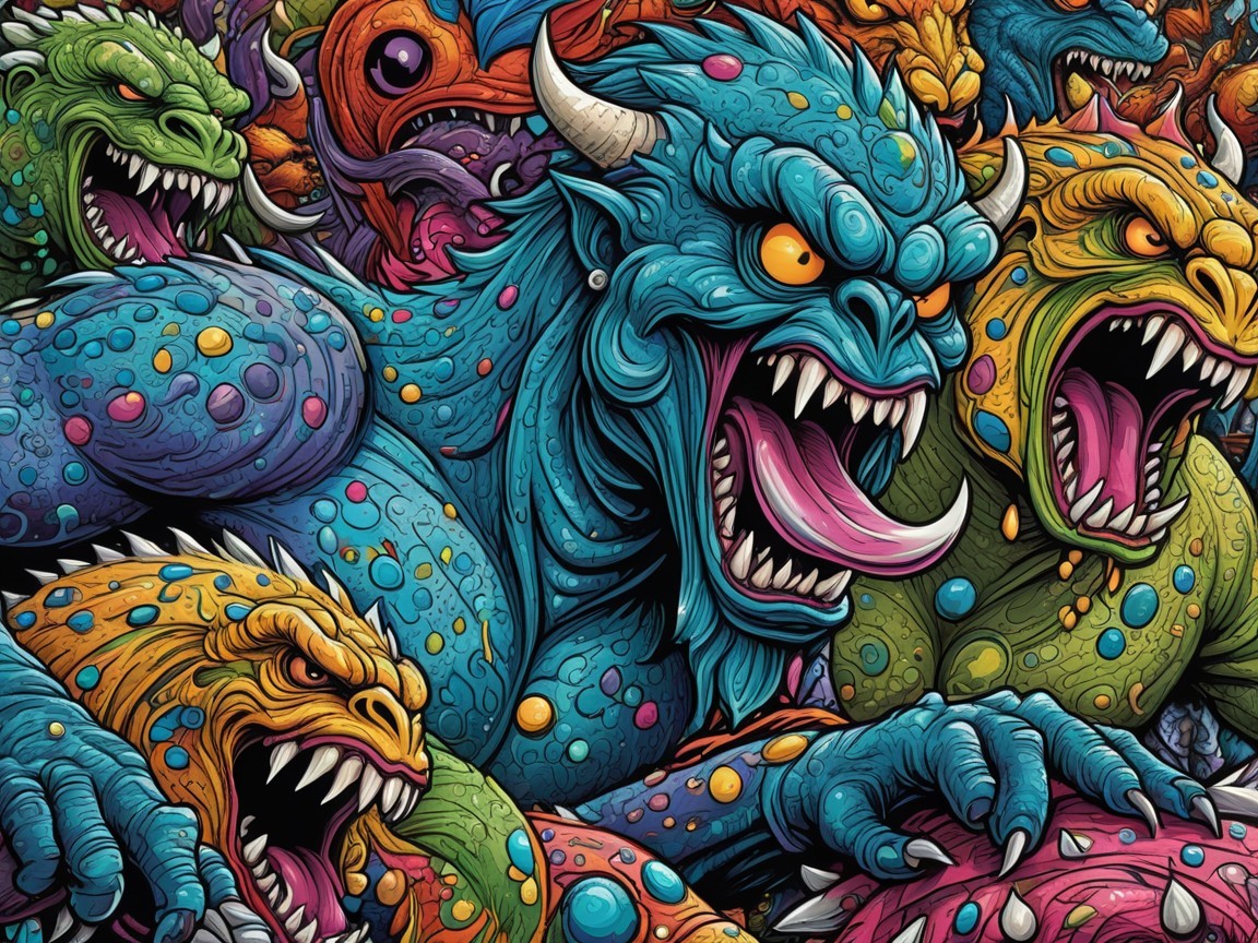 Colorful Monsters in a Vibrant Chaotic Scene