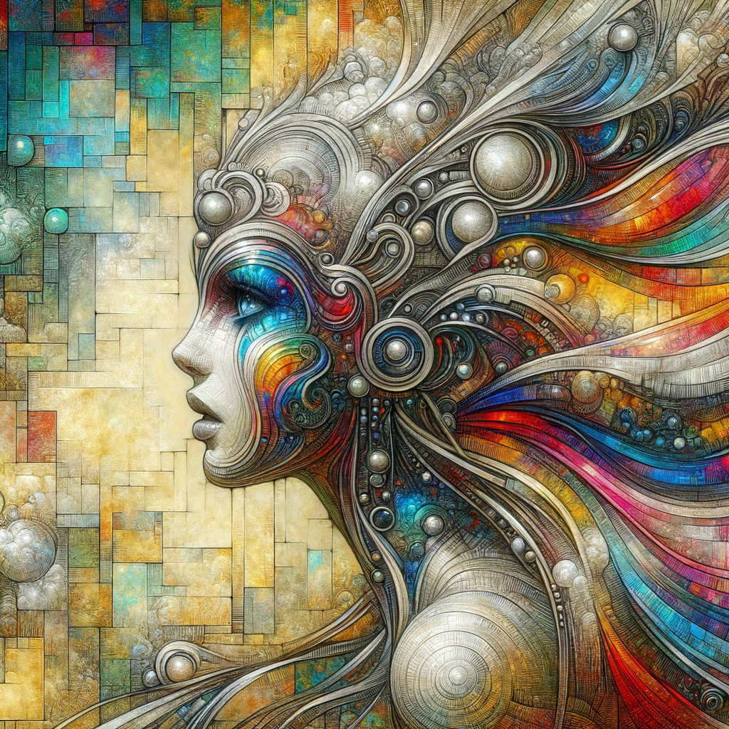 Abstract Portrait of Female Figure with Vibrant Patterns