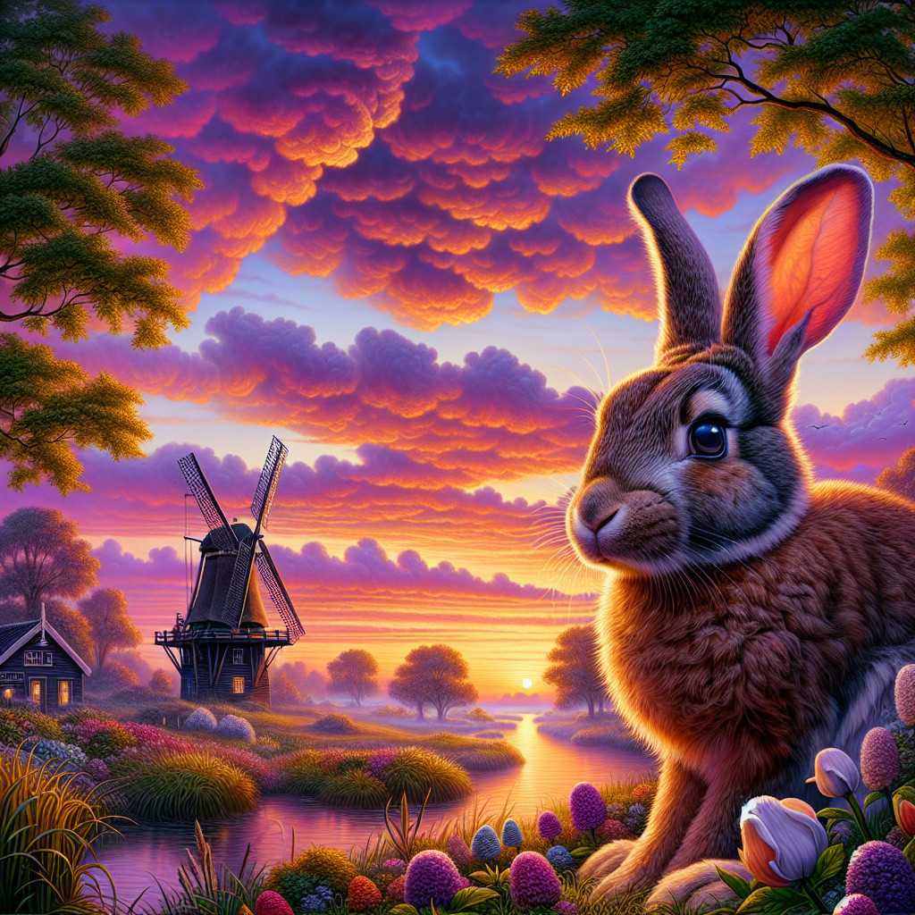 Charming Rabbit by Tranquil River at Sunset