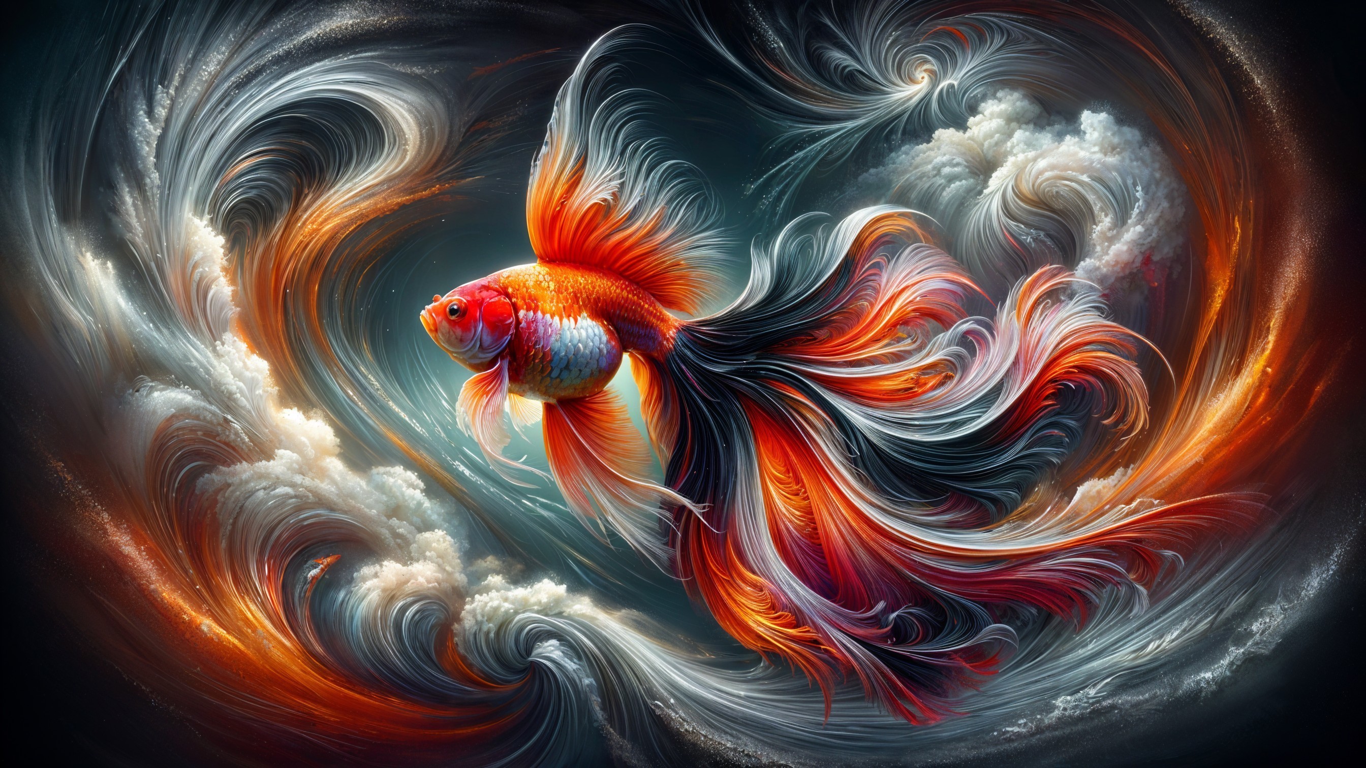 Vibrant Goldfish in Dreamlike Swirling Background