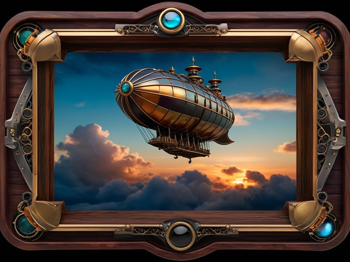 Steampunk Airship in a Vibrant Sunset Sky