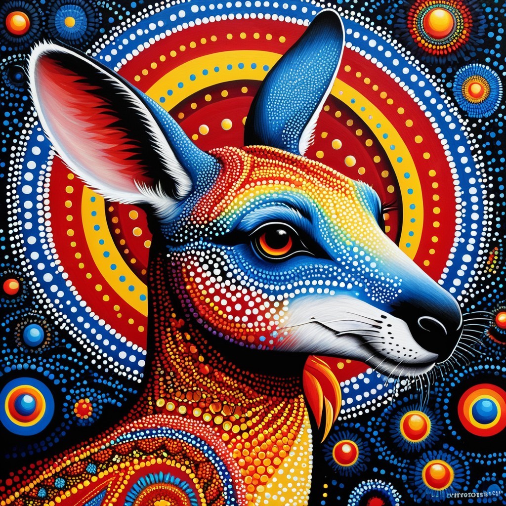 Vibrant Stylized Kangaroo with Abstract Patterns