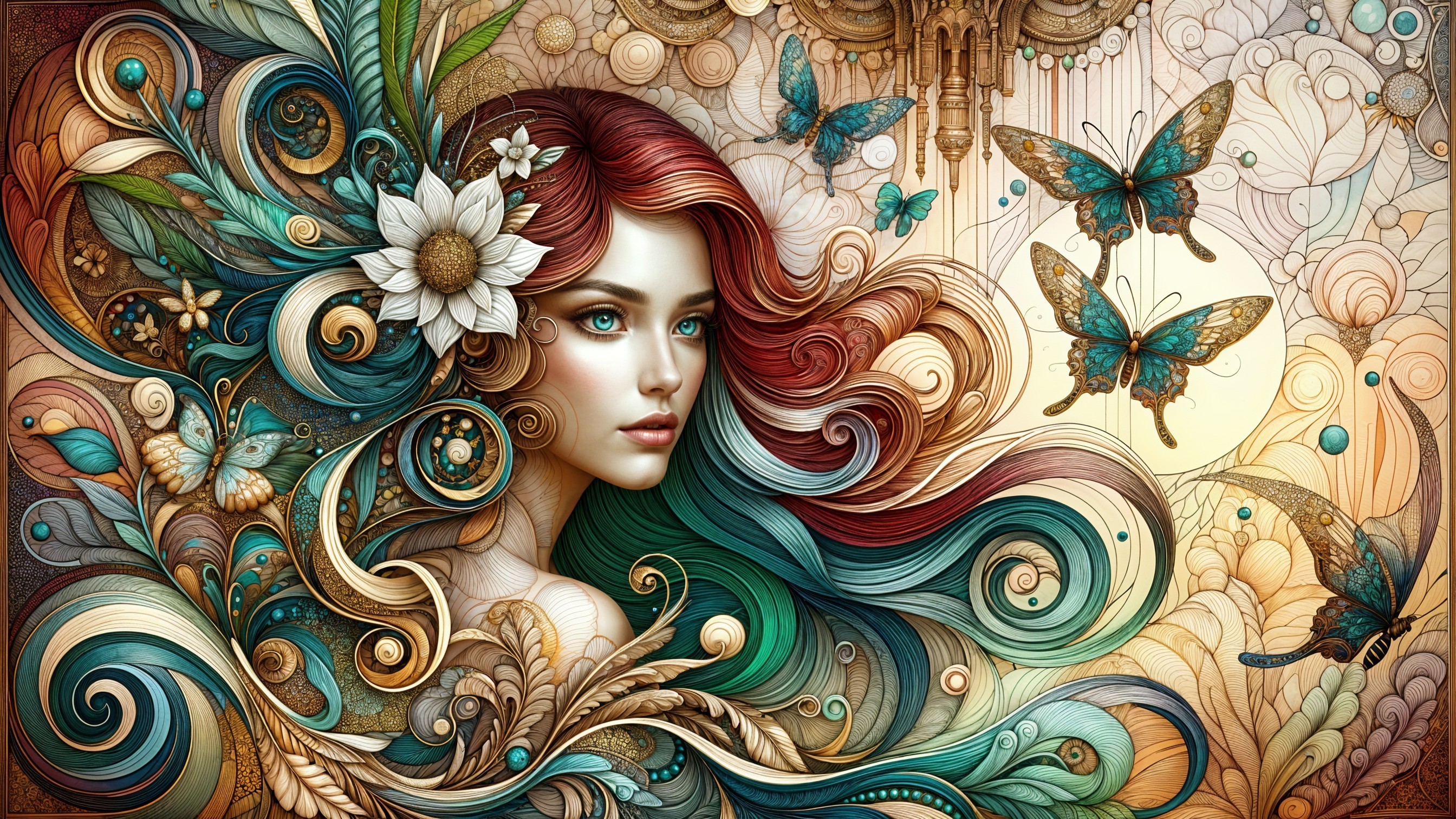 Intricate Illustration of Woman with Floral Patterns