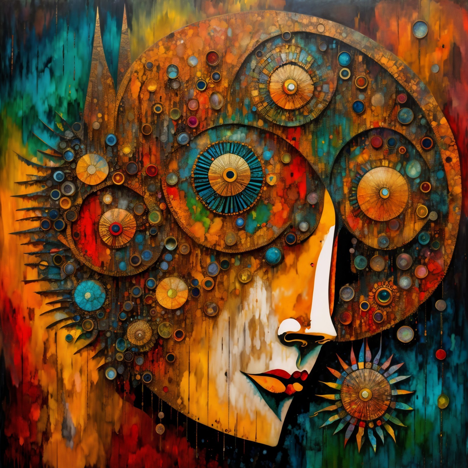 Vibrant Abstract Face with Circular Patterns and Colors