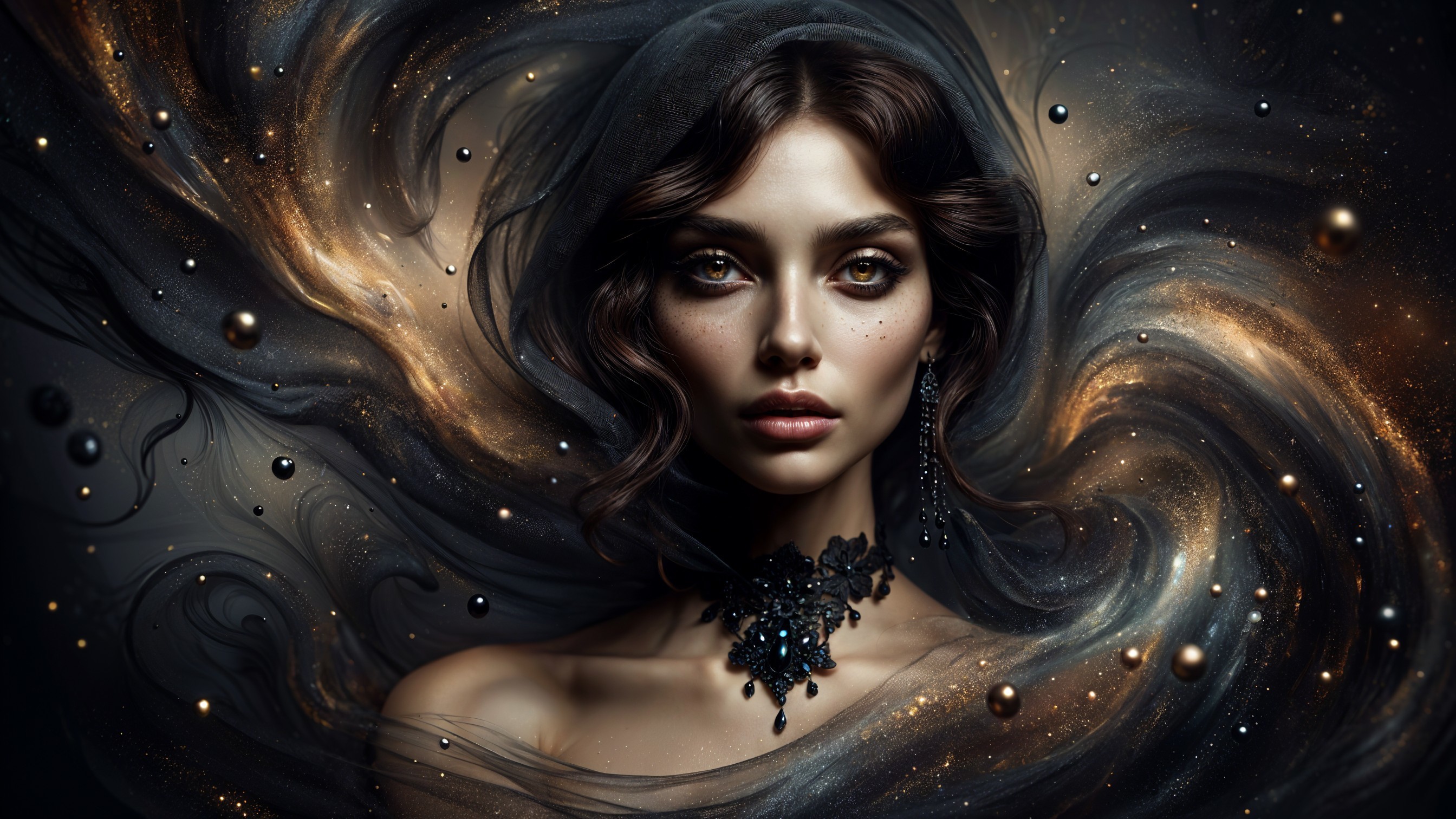 Portrait of a Woman with Cosmic Elements and Stars