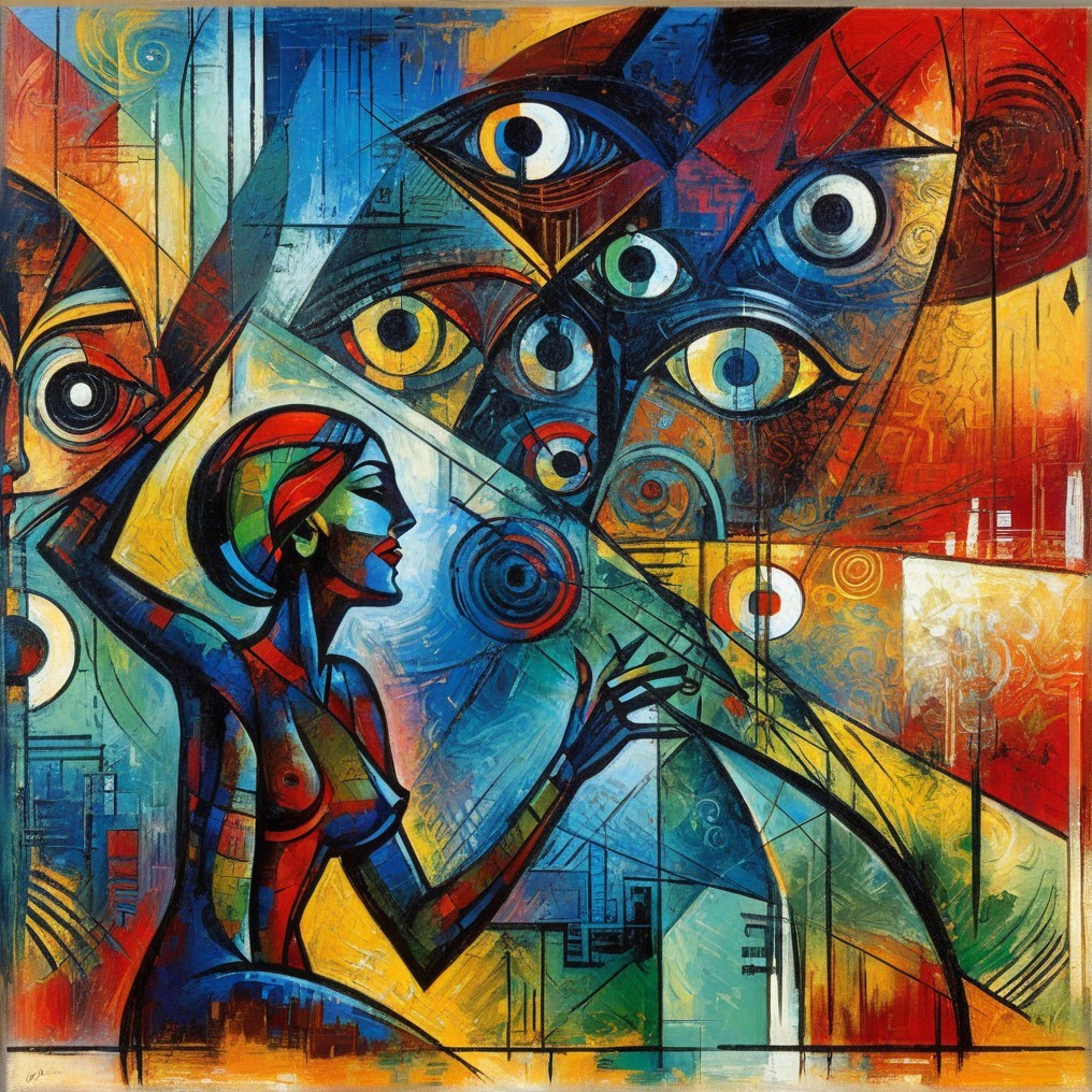Abstract Artwork of a Figure with Geometric Shapes
