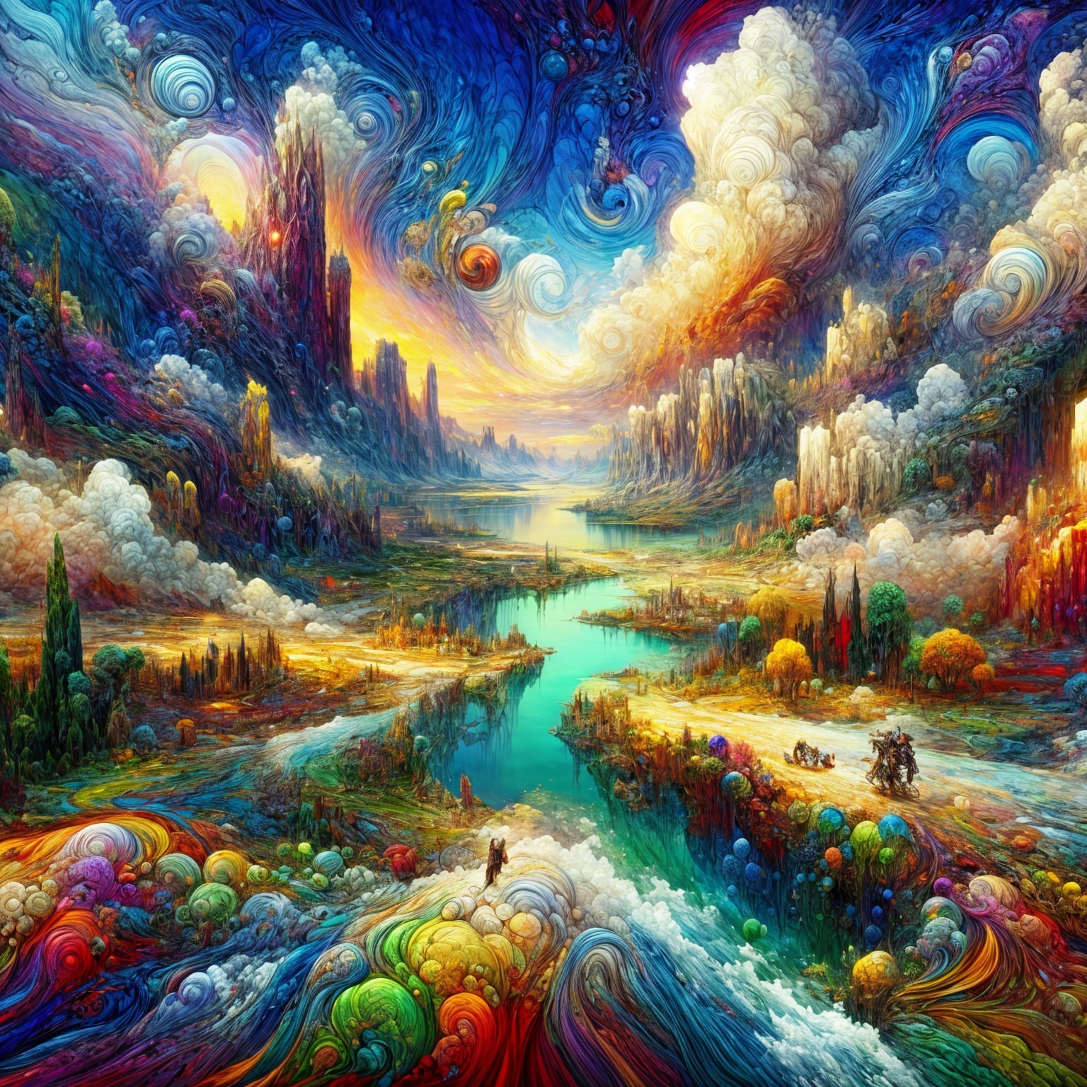 Surreal Landscape with Vibrant Colors and Patterns