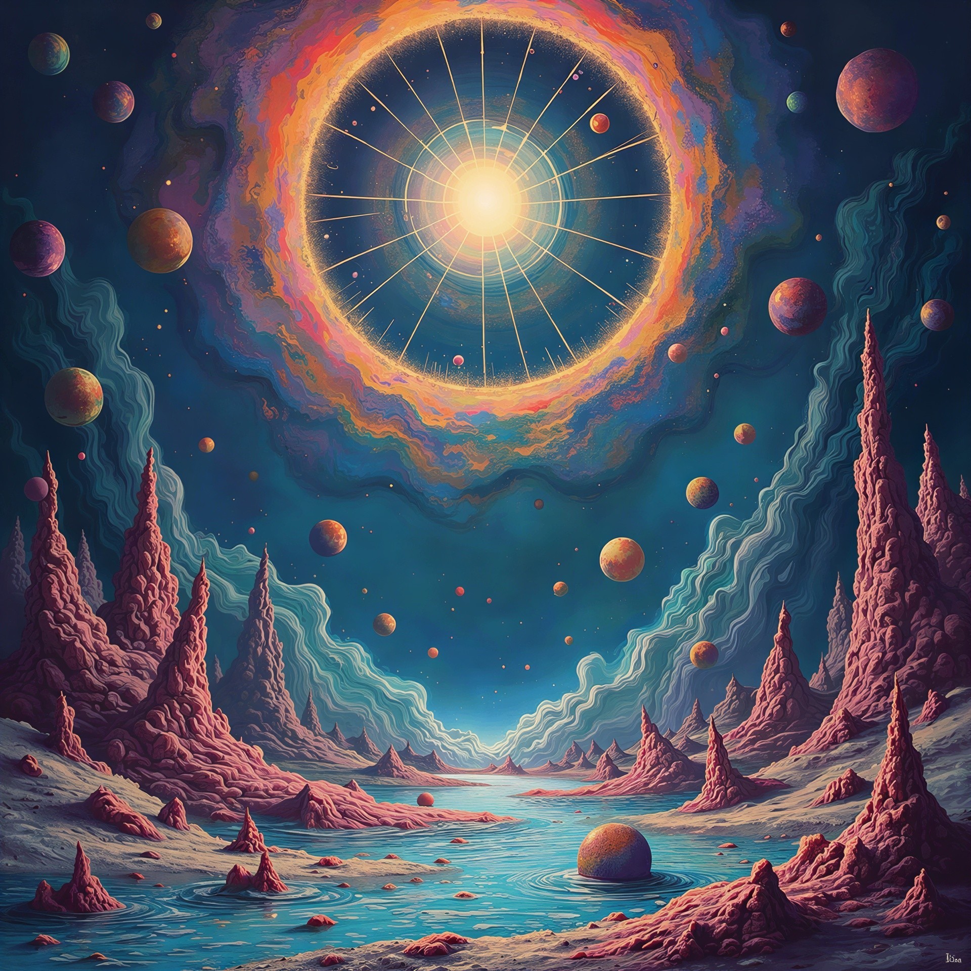 Cosmic Landscape with Nebula and Alien World Details