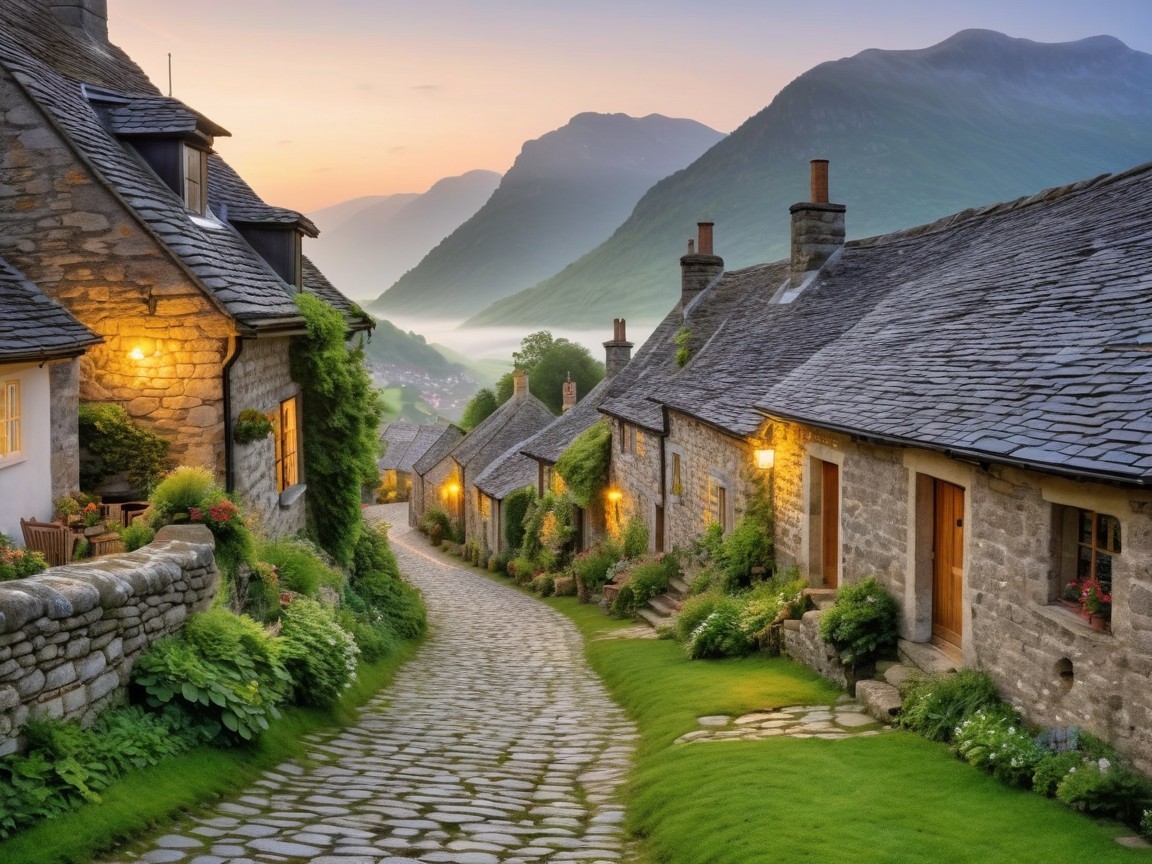 Charming Village in a Valley with Cobblestone Streets
