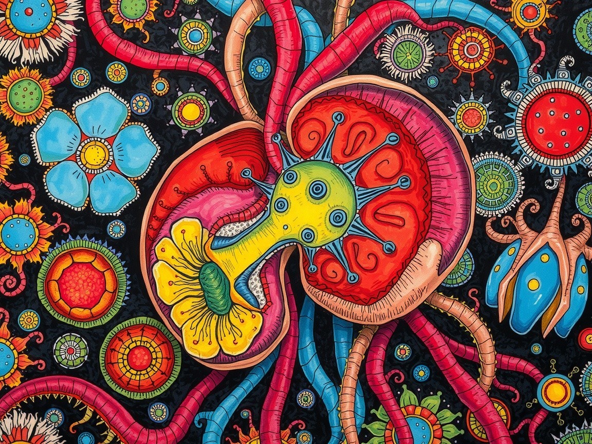 Vibrant Illustration of Cellular Structures and Microorganisms