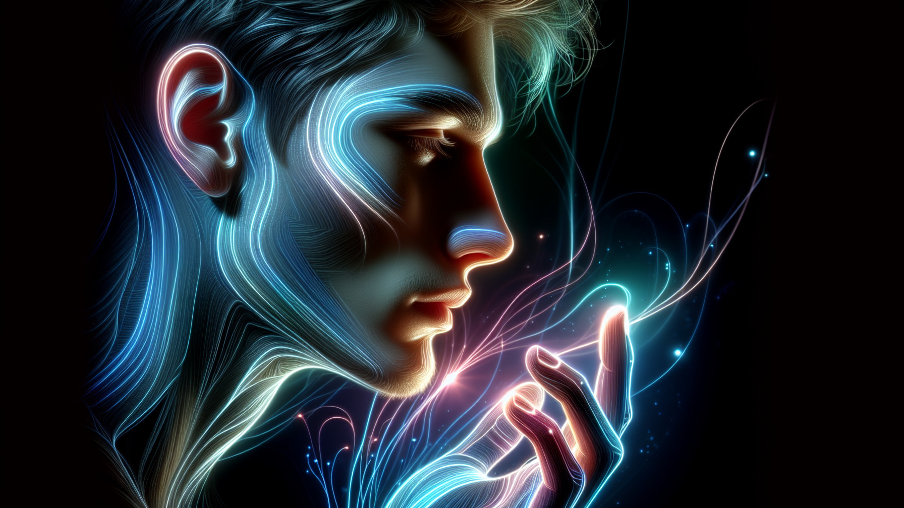 Stylized Profile of a Young Man with Vibrant Light