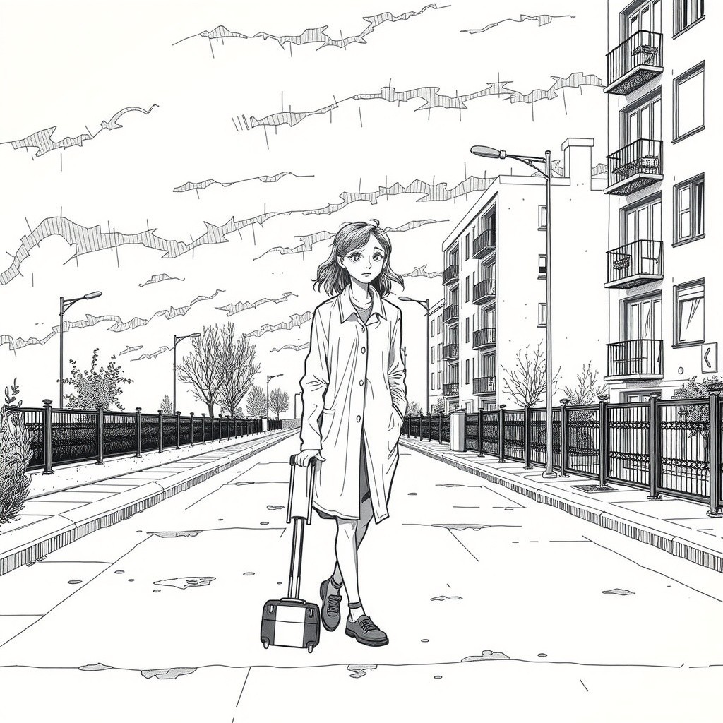Anime-Style Illustration of Woman with Suitcase