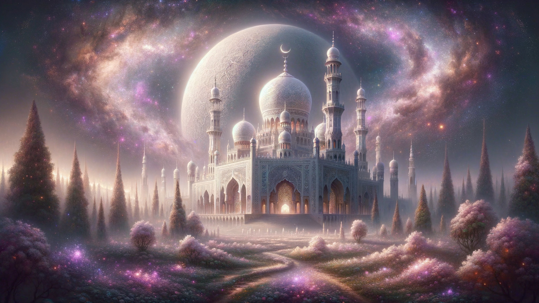 Majestic Palace in a Dreamlike Cosmic Landscape