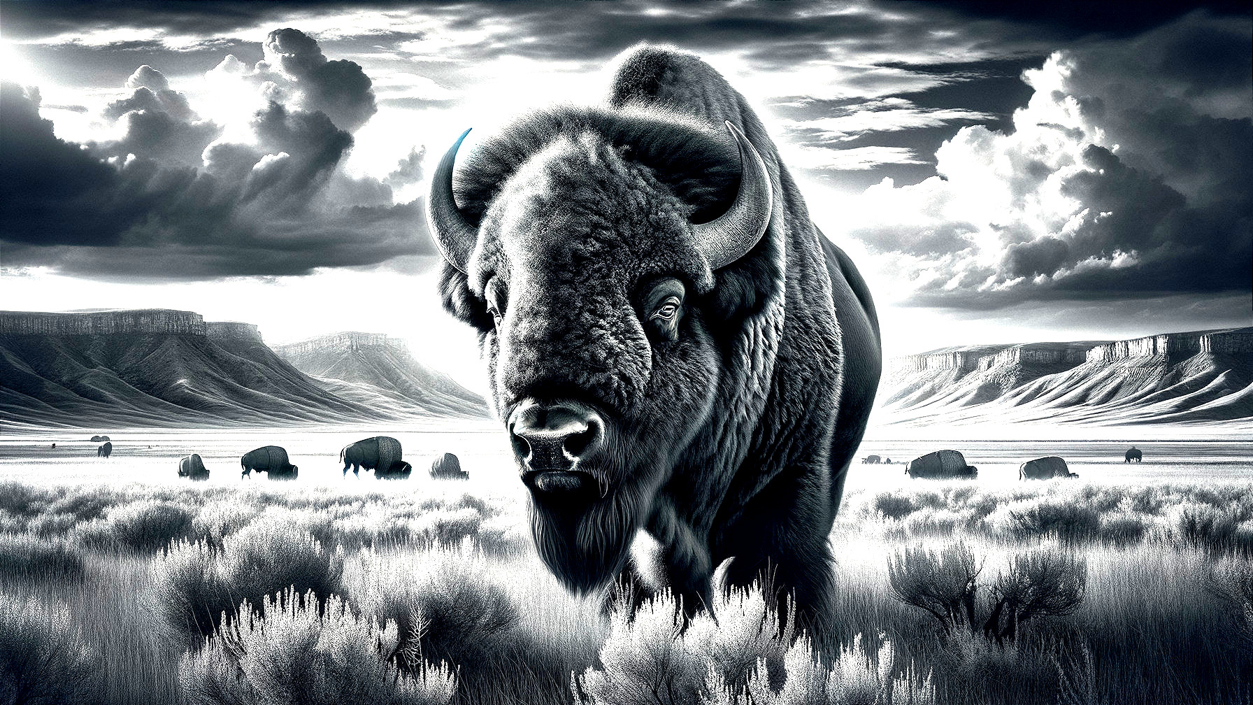Buffalo in Dramatic Landscape with Monochromatic Palette