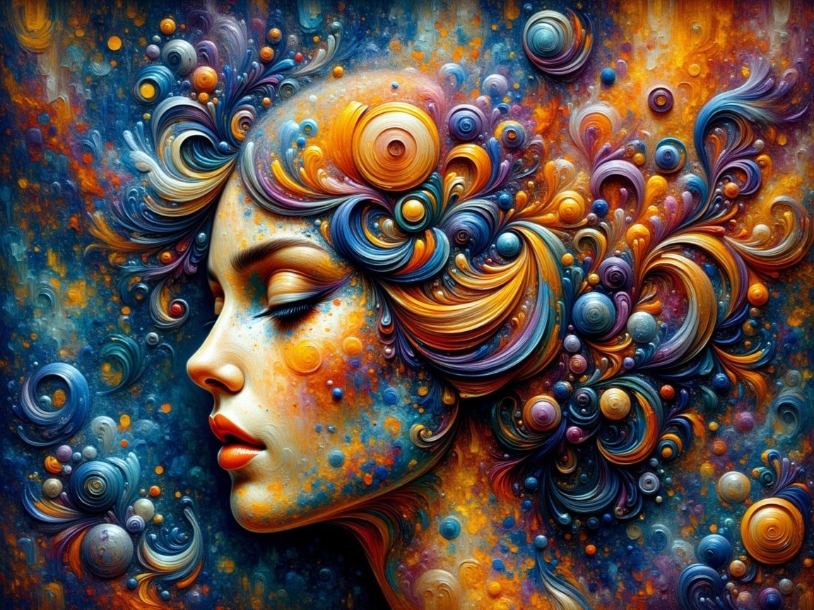 Vibrant Surreal Woman's Profile with Colorful Patterns