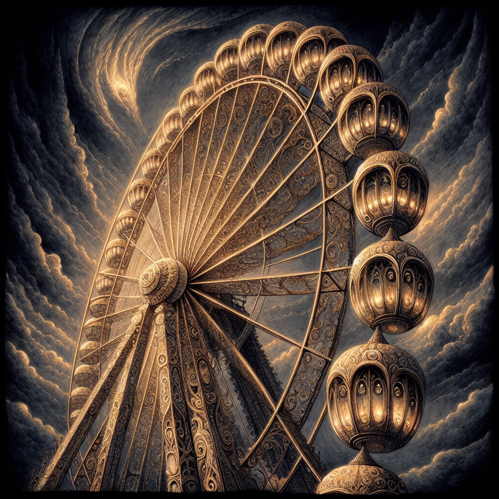 Intricately Designed Ferris Wheel Against Dramatic Sky