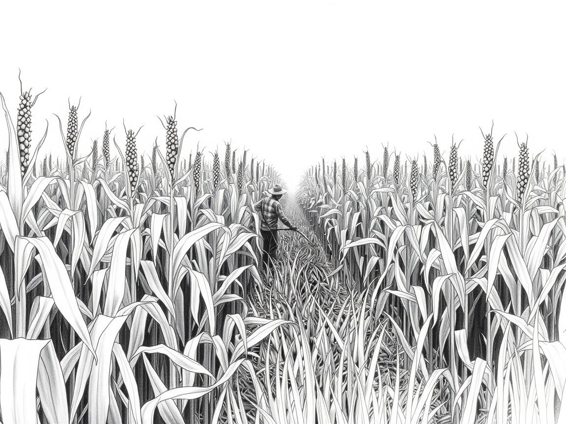 Solitary Figure in a Cornfield Illustration