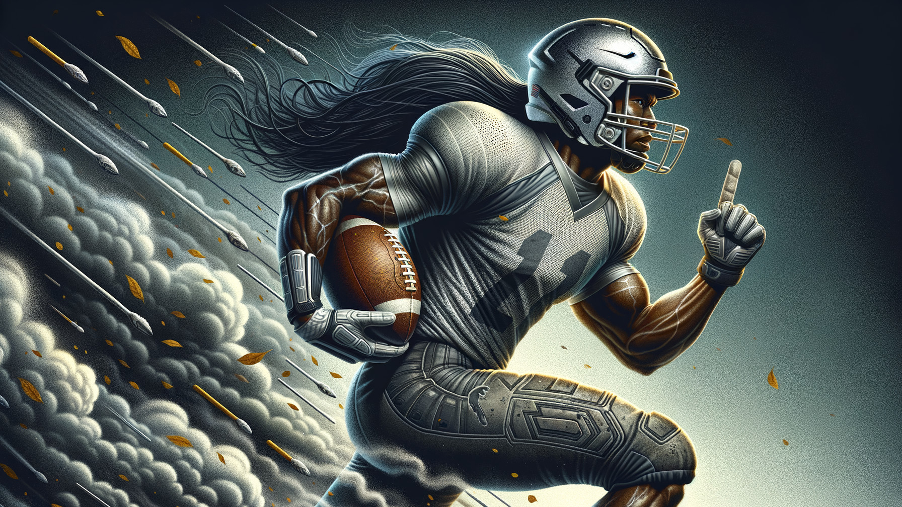 Dynamic Football Player in Action with Helmet and Jersey