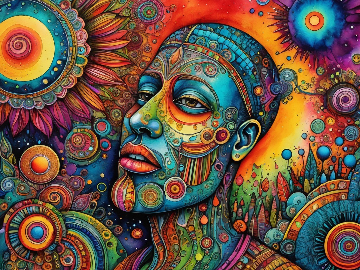 Vibrant Abstract Face with Intricate Patterns and Colors