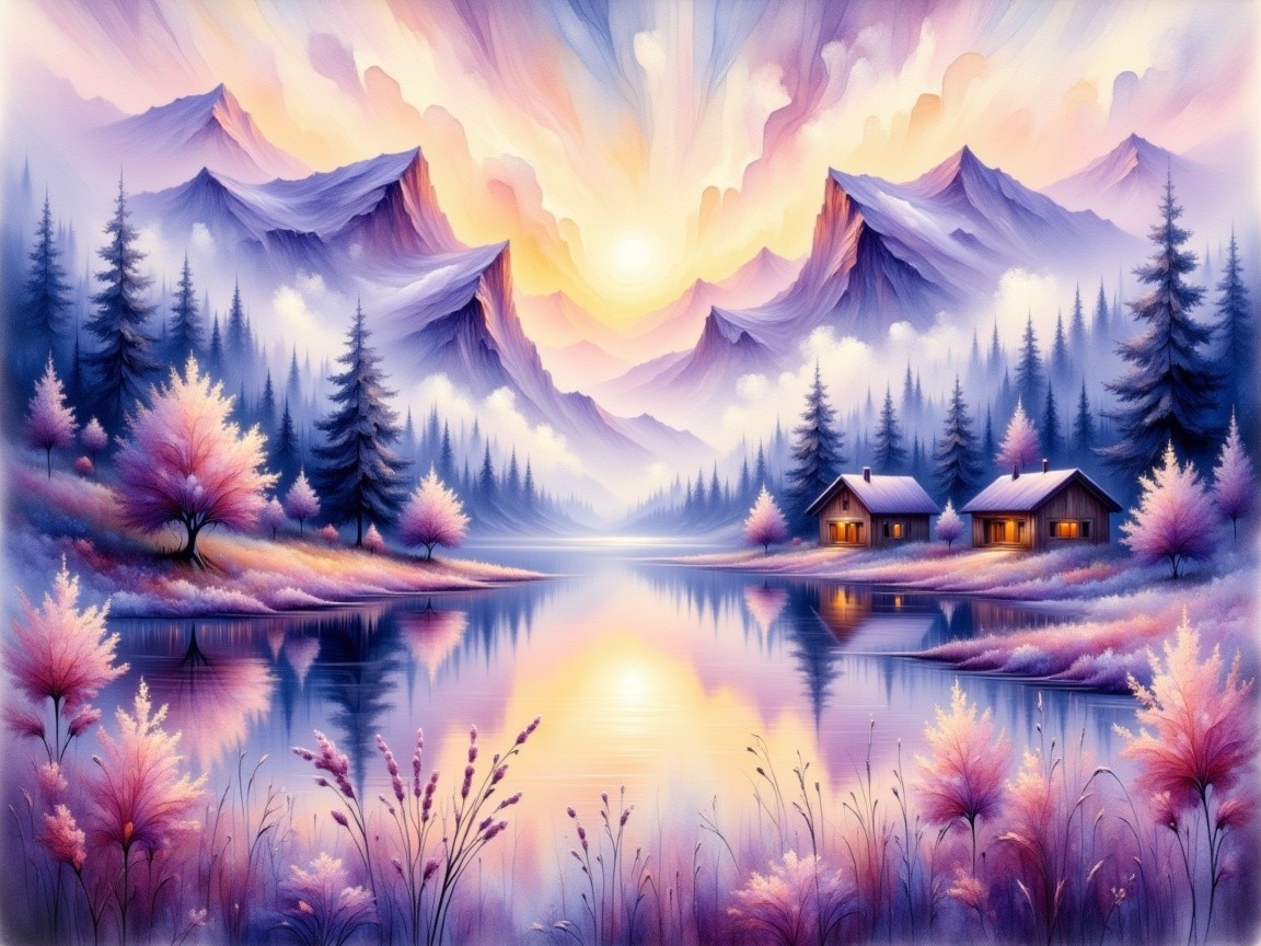 Serene Landscape with Mountains and Calm Lake Reflection