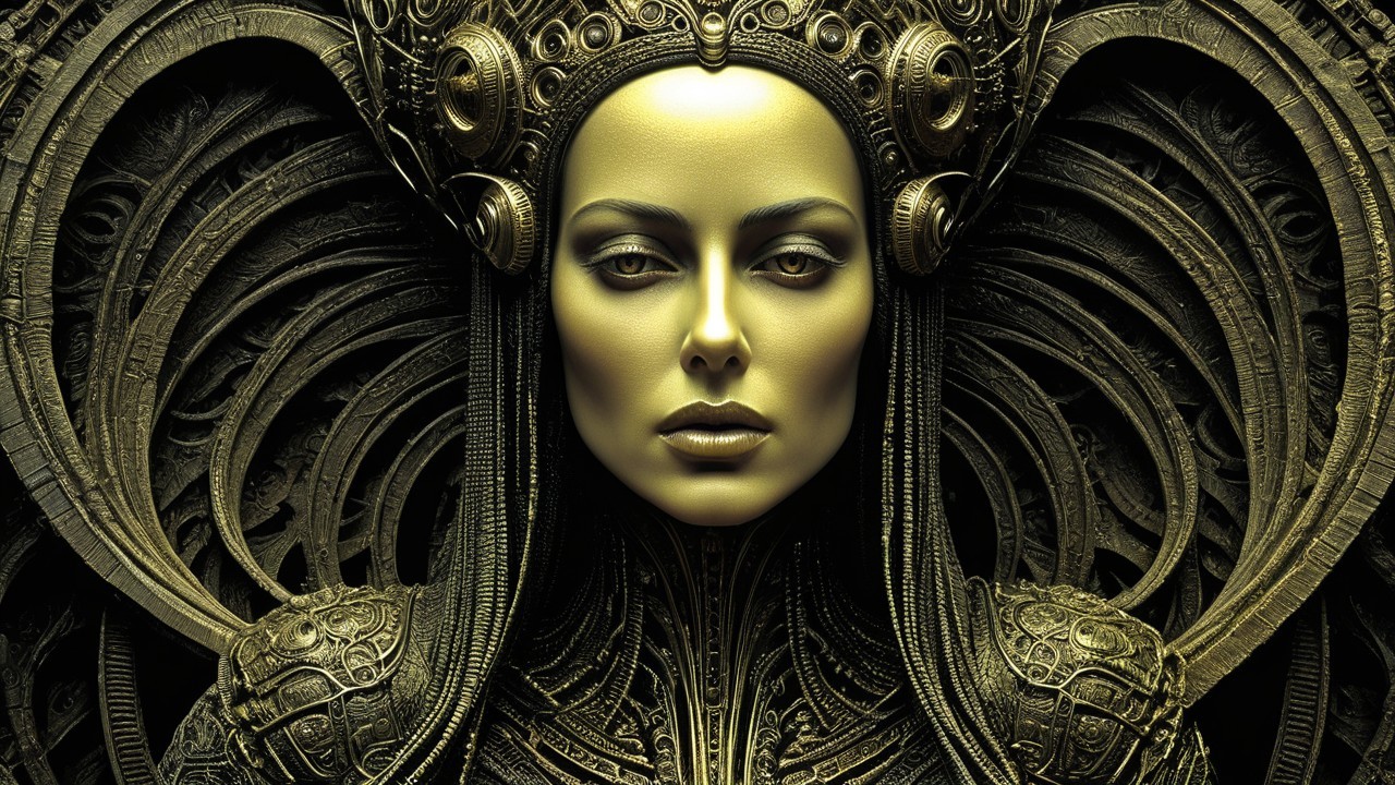 Futuristic Metallic Figure with Intricate Detailing