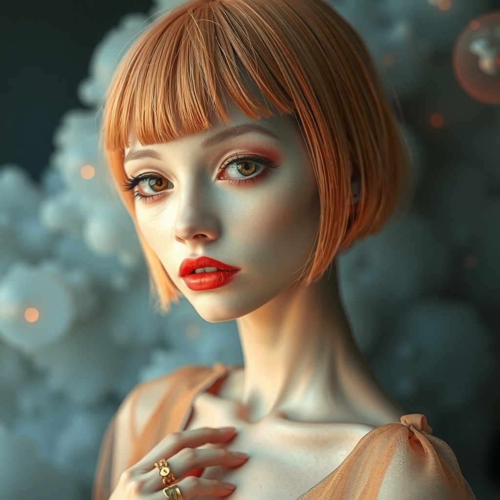 Portrait of a Young Woman with Chic Bob Hairstyle