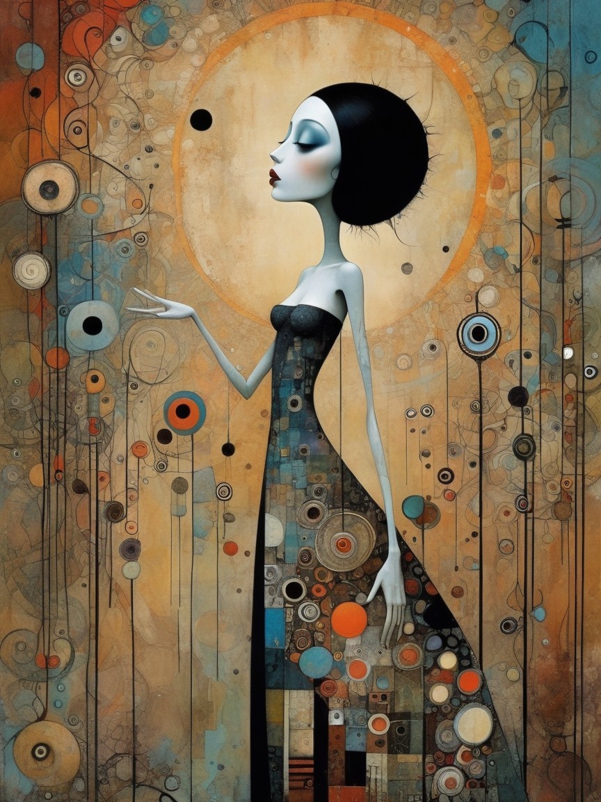 Stylized Female Figure in Intricate Dress Design