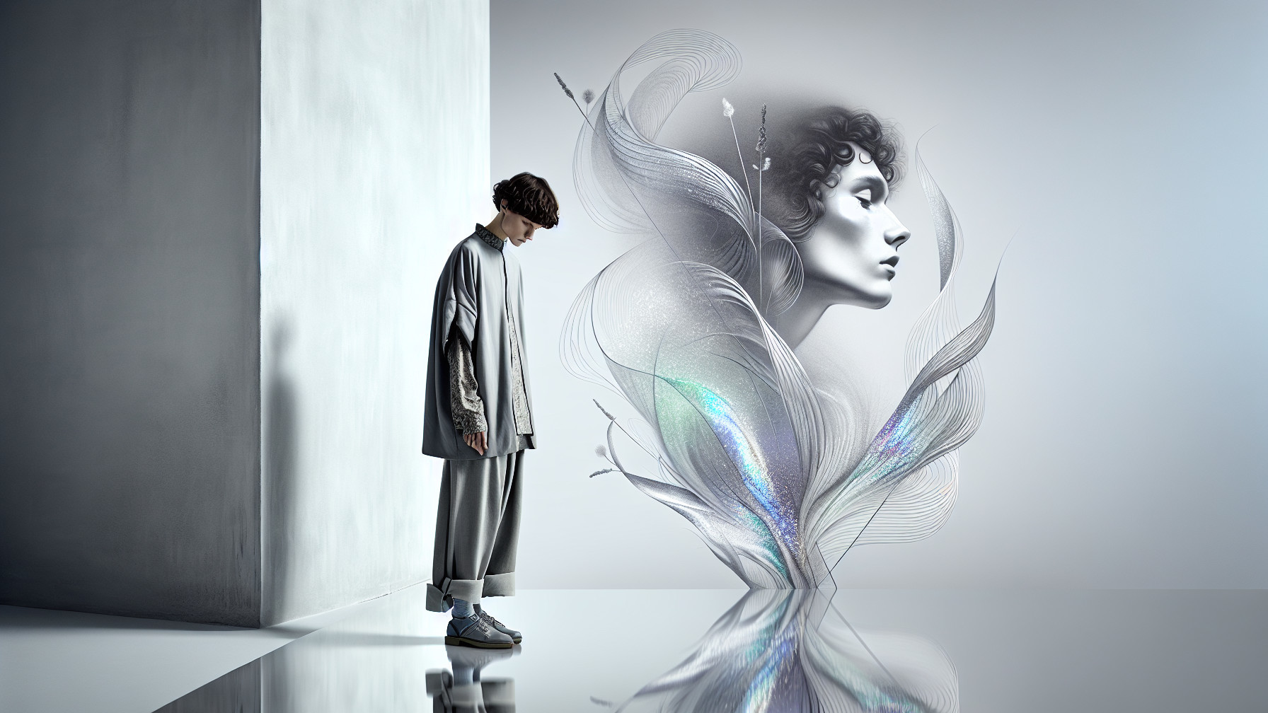 Stylish Individual Beside Colorful Ethereal Mural