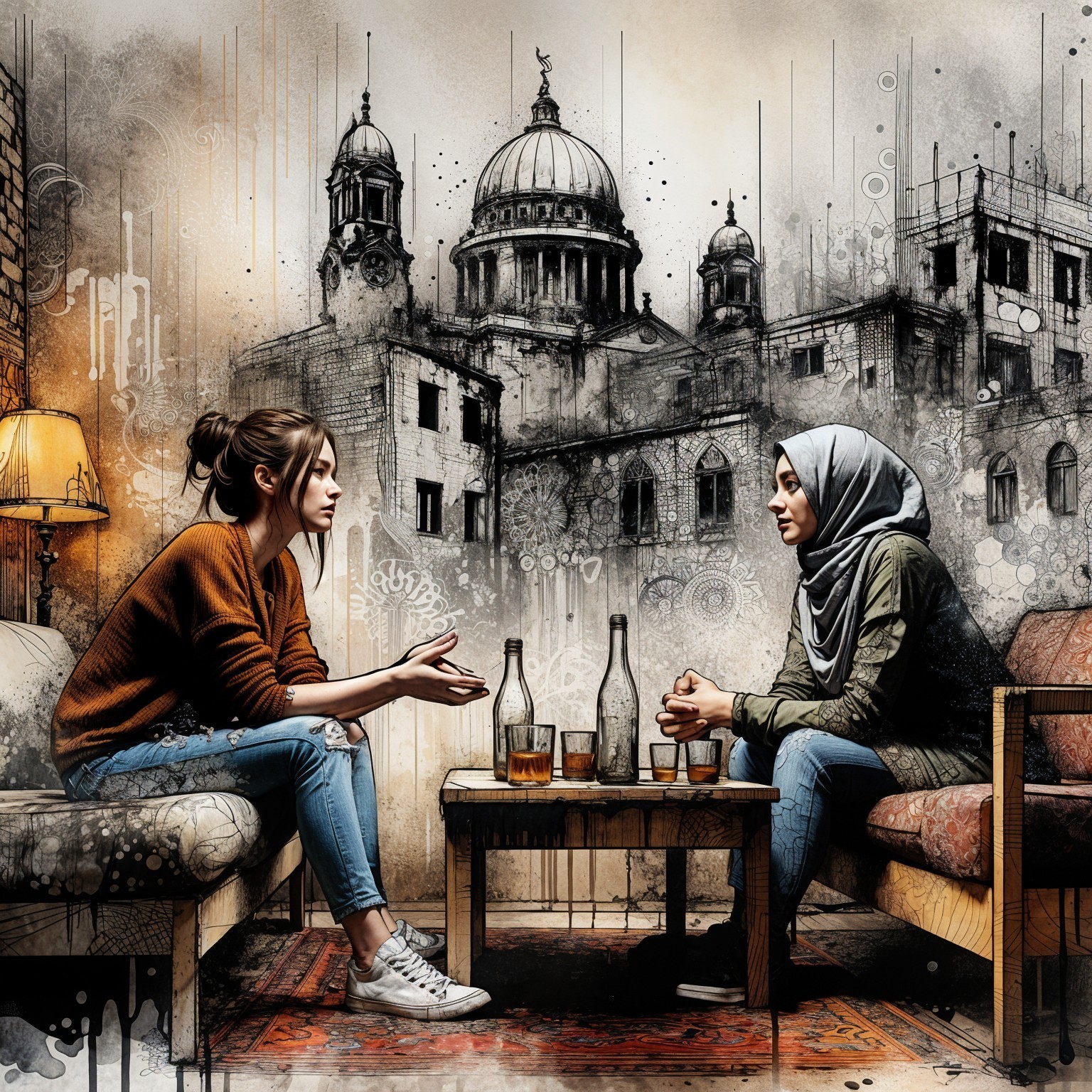 Cozy Living Room Conversation Between Two Women