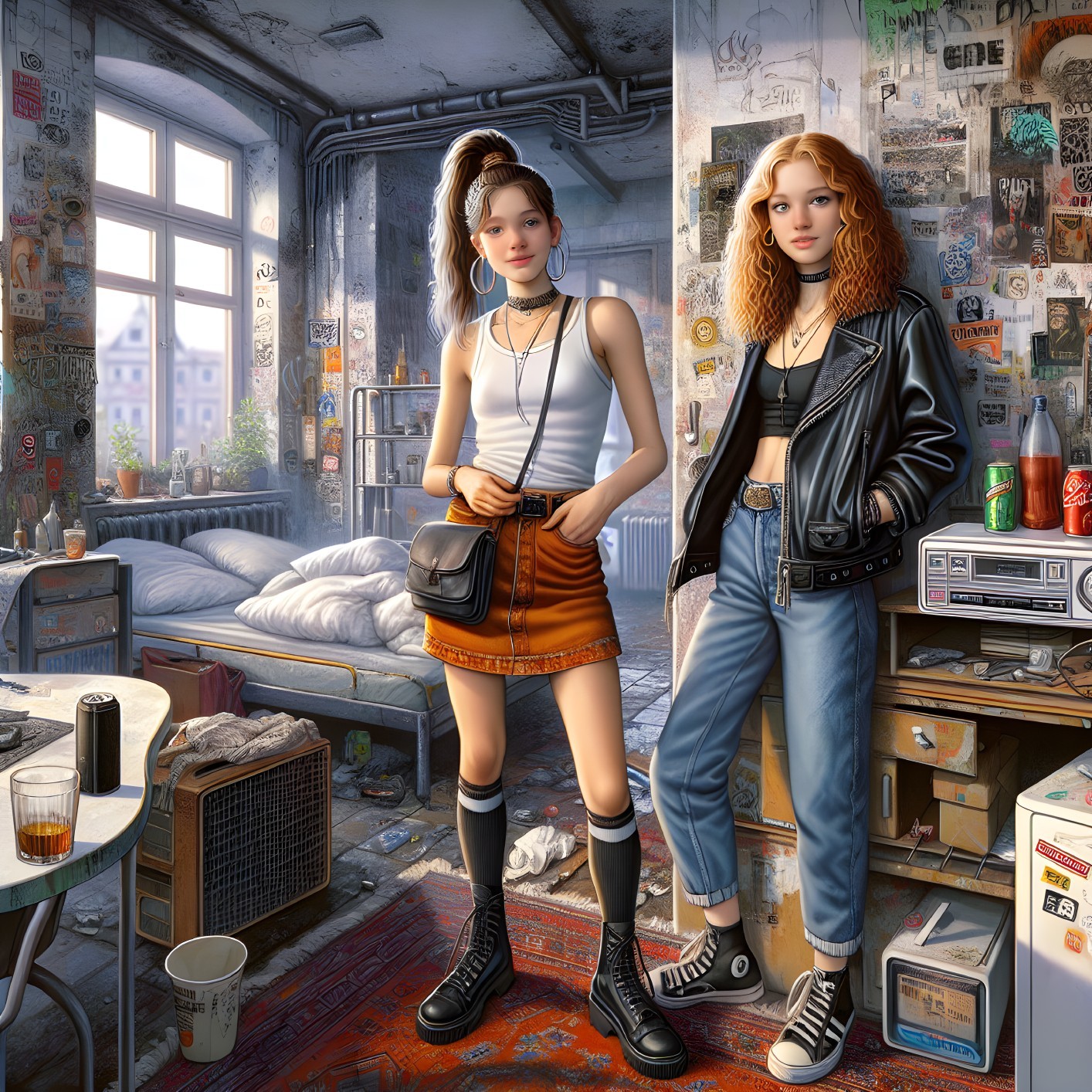 Young Women in Urban Fashion in Eclectic Room
