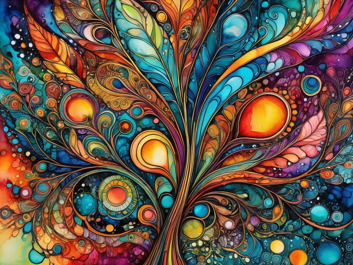 Vibrant Abstract Design with Swirling Colors and Patterns