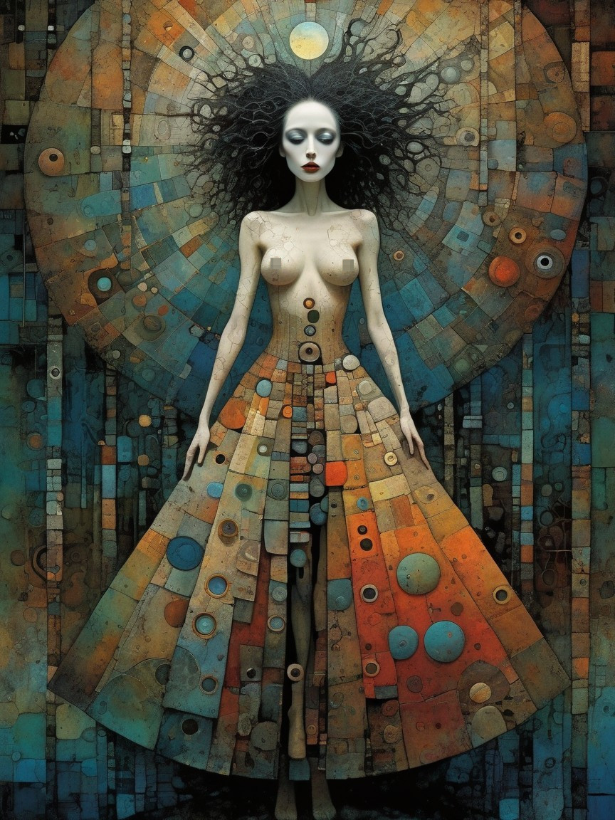 Stylized Full Body Painting of Alabaster-Skinned Woman